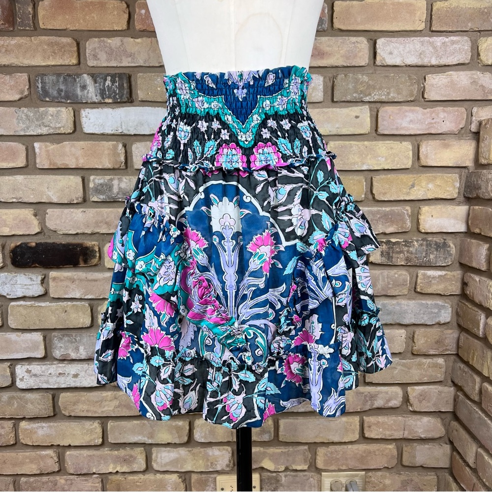 MARIA CHER black blue pink cotton silk blend ruffle mini skirt